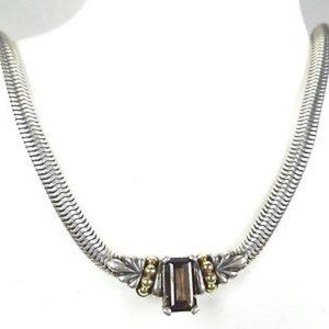 LAGOS Sterling Silver 18k Gold Smoky Topaz Center Piece Snake Chain Necklace